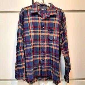 Van Heusen Men's Blue Red Cotton Flannel Plaid Shirt Sz XL